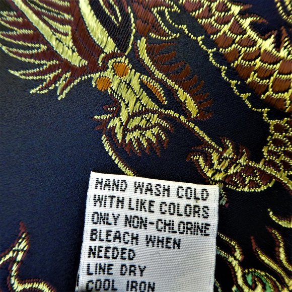 Vintage 90s Clio Black Satin Skirt Asian Dragons Floral Embroidery Bead Fringe 8 - Picture 12 of 12